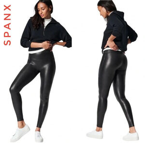 SPANX Black Faux Leather‎ Leggings Size Medium 2437